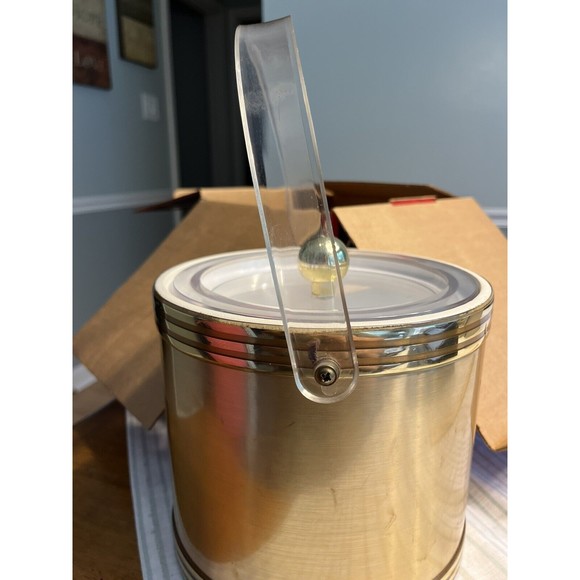 VTG Georges Briard Gold Ice Bucket Lucite Handle Lid Mid Century MCM Barware IOB - Picture 9 of 12